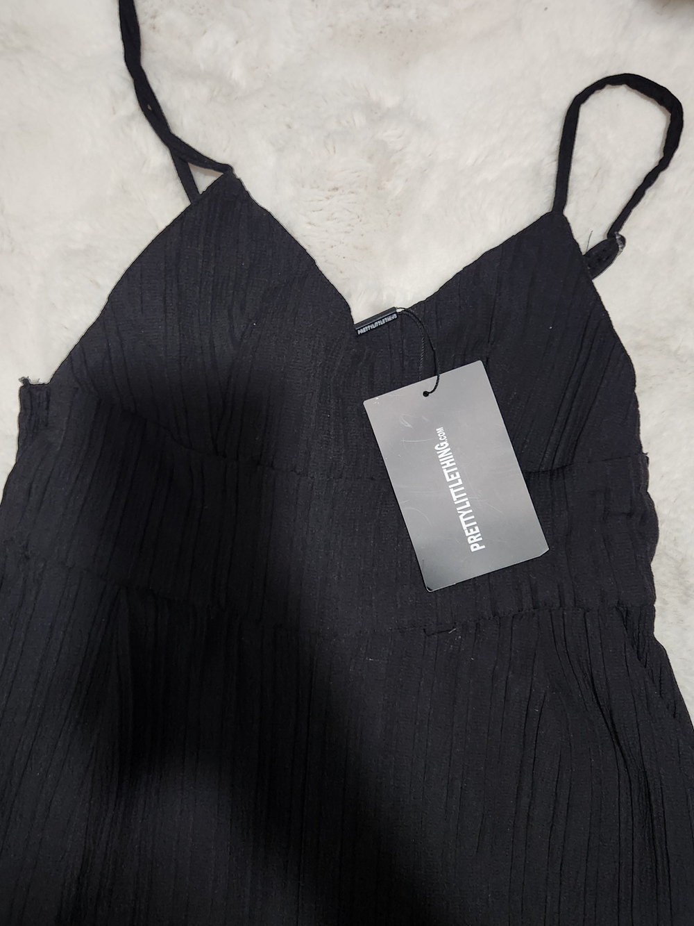 PrettyLittleThing Black Textured Strappy Classy Jumpsuit